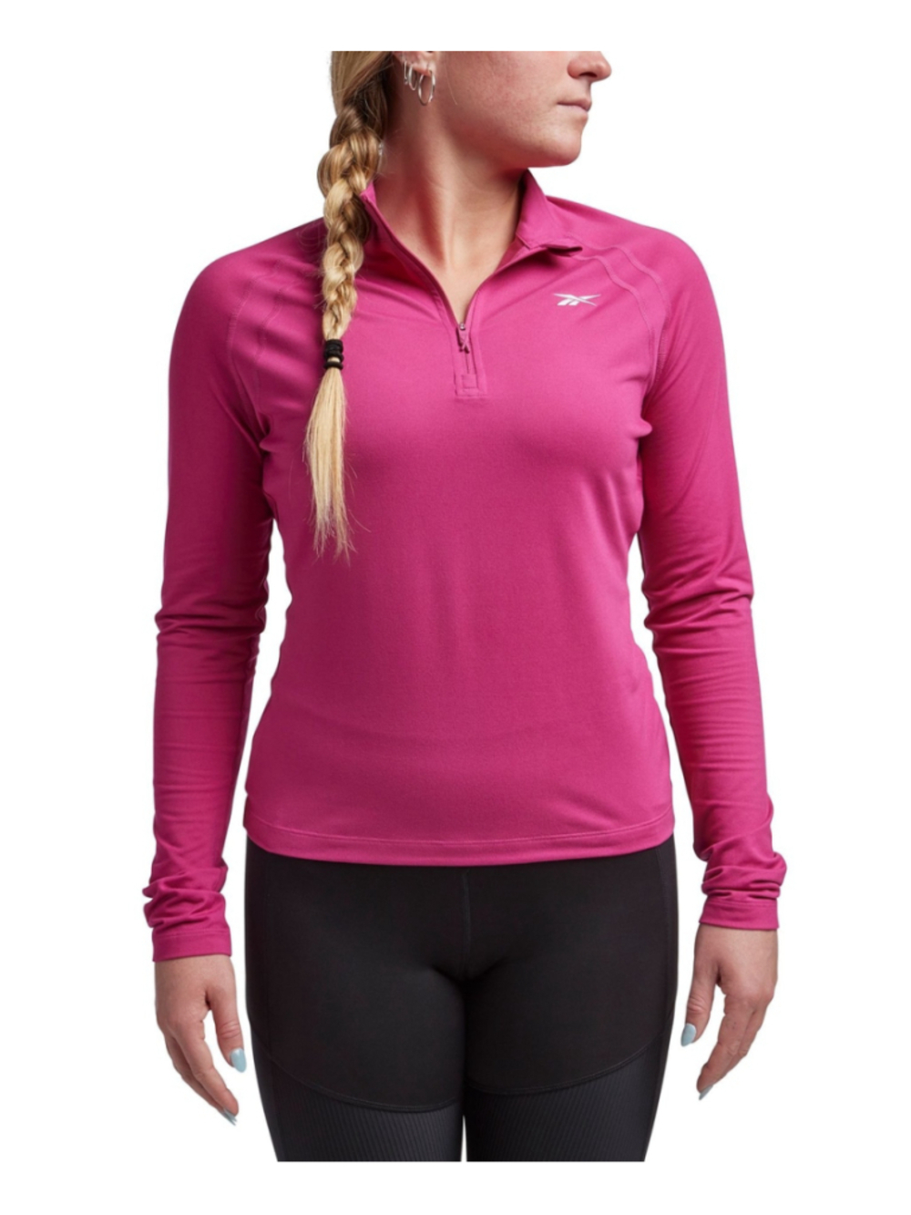 Reebok ID Performance Size Medium 1/4 Zip Hot Pink Workout Top NWT